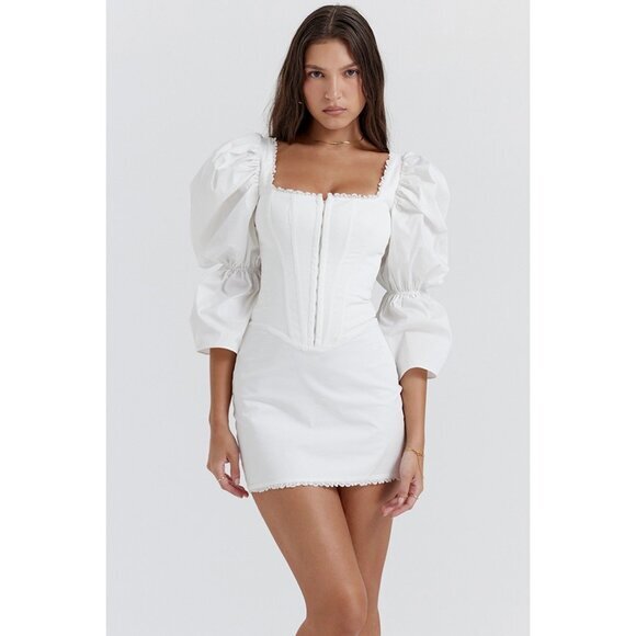 HOUSE OF CB MATILDA Add To Wishlist WHITE PUFF SLEEVE CORSET DRESS SIZE S - Picture 1 of 10